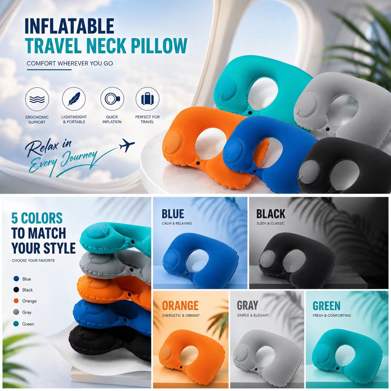 Outdoor Furniture Pillows - Almohada inflable de 5 colores, plegable