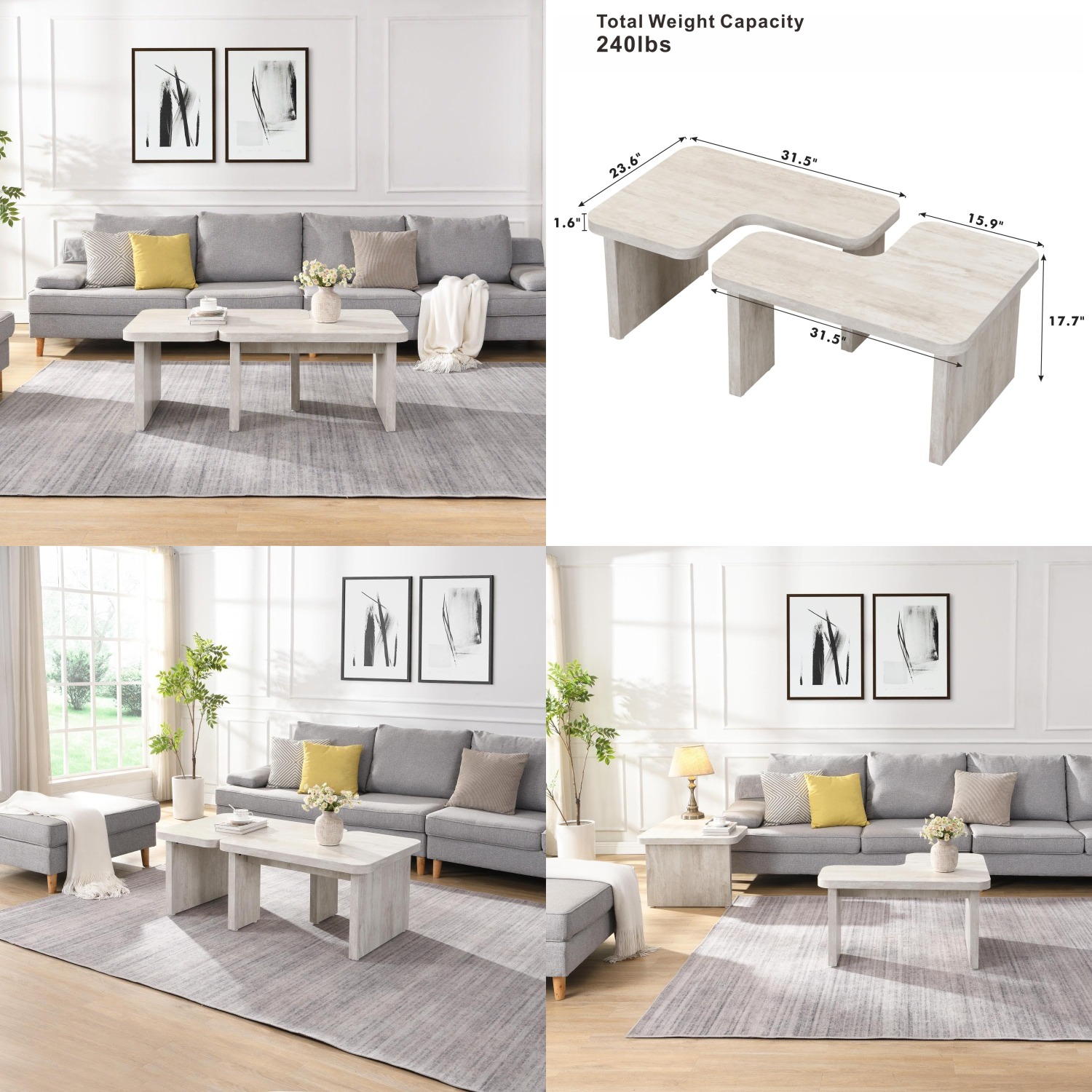 Outdoor Furniture L Shape - Mesa de Centro Rectangular Desmontable de
