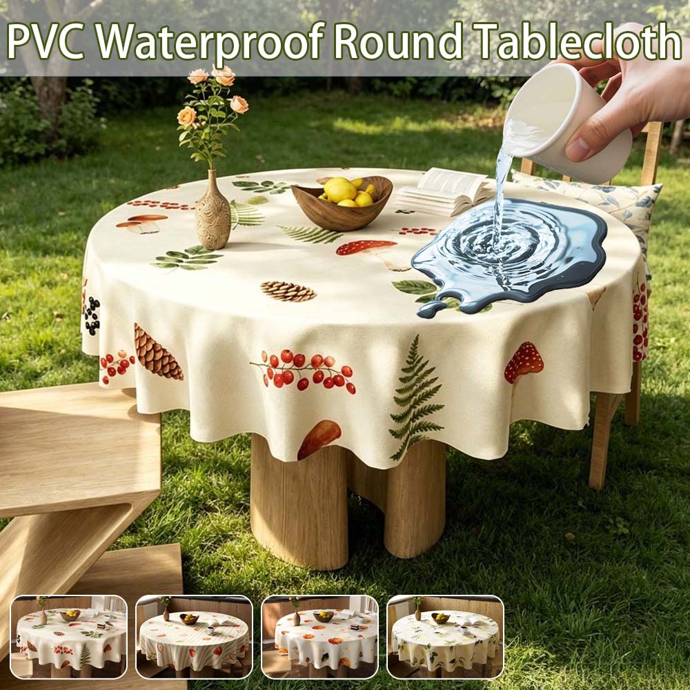 Outdoor Furniture Year Round - Mantel Redondo de PVC Reutilizable, Impermeable,