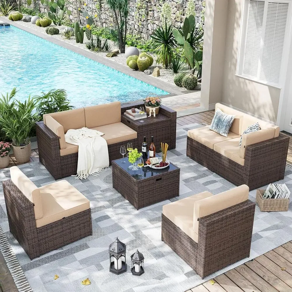 Juego de Muebles de Mimbre par - Outdoor Furniture With Storage For Cushions reseña y precio